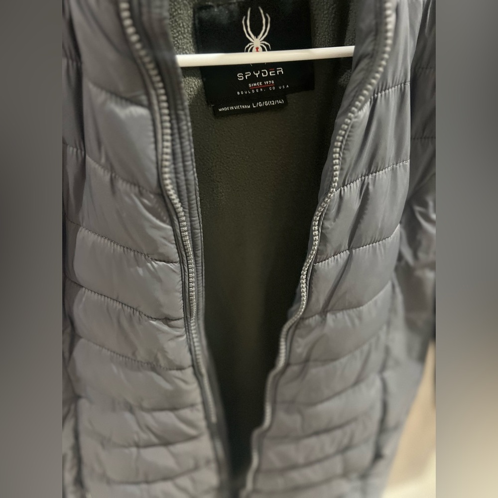 Spyder Girls/ Kids Gray Black Down Puffer Jacket size 12/14 L/XL EUC - Picture 4 of 8